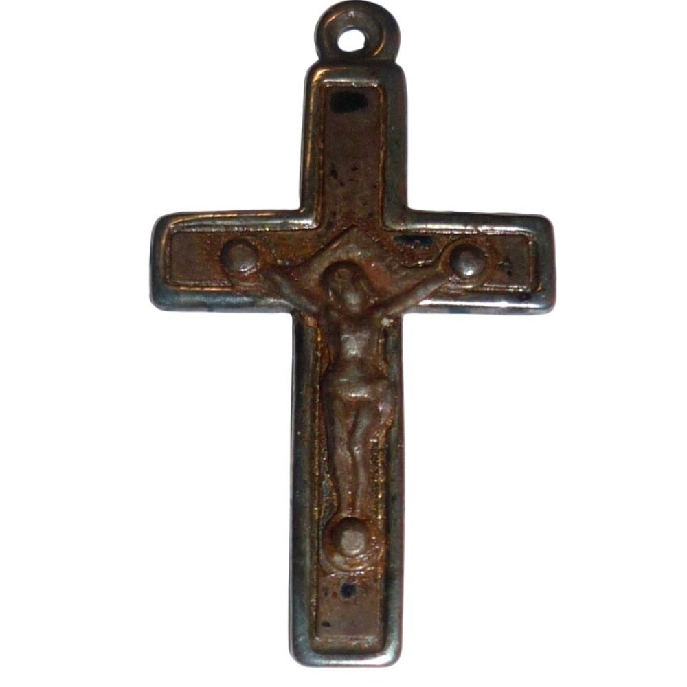 Vintage France Crucifix Pendant Cross Religious Charm Metal Jesus Christ 1.25"